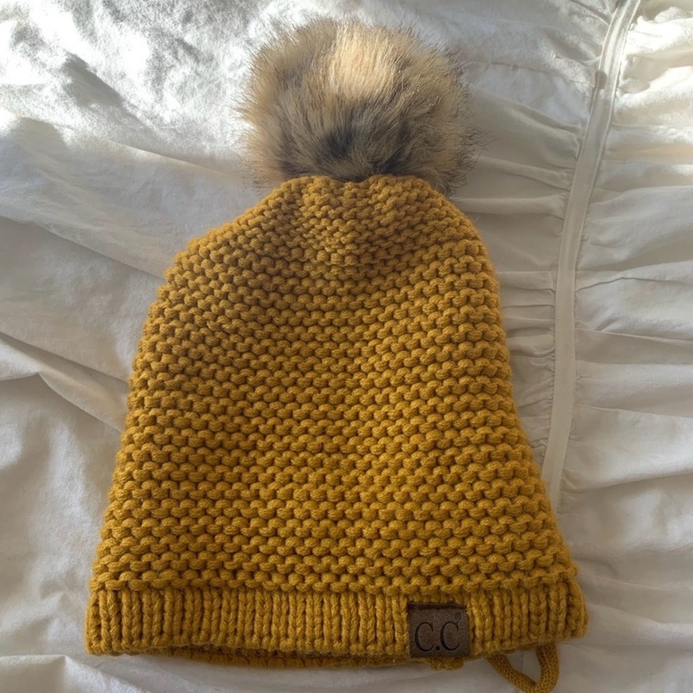 C.C Kids Mustard Knit Beanie with Pom